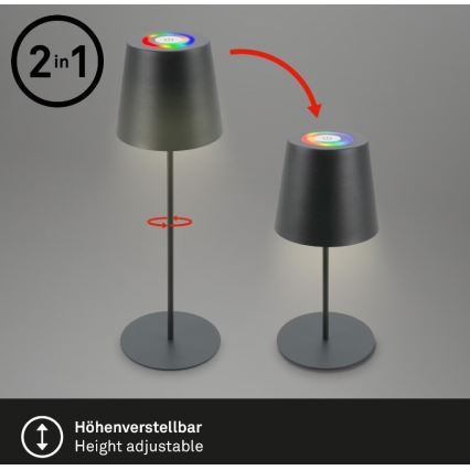 Briloner 7507015 - Lampe de table d'extérieur RGB à intensité variable rechargeable 2en1 LED/2,5W/5V IP44 anthracite