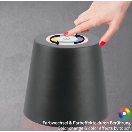Briloner 7507015 - Lampe de table d'extérieur RGB à intensité variable rechargeable 2en1 LED/2,5W/5V IP44 anthracite