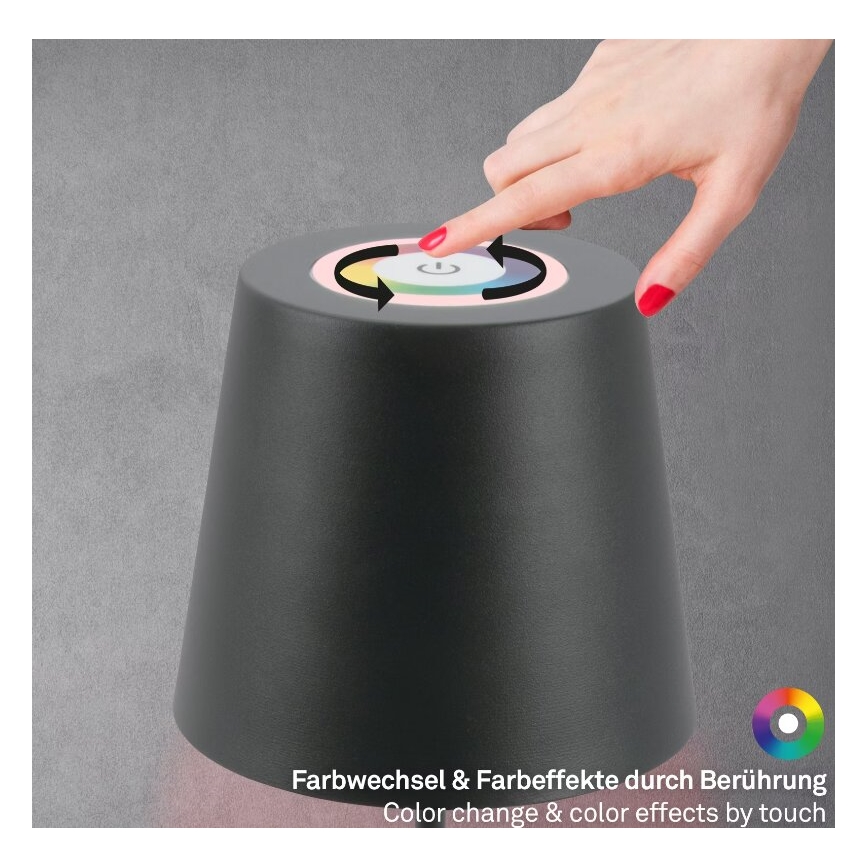 Briloner 7507015 - Lampe de table d'extérieur RGB à intensité variable rechargeable 2en1 LED/2,5W/5V IP44 anthracite