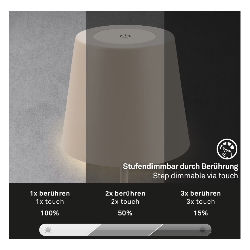 Briloner 7508011 - Dimmbare, wiederaufladbare LED-Outdoor-Tischleuchte 2-in-1 LED/2,5W/5V IP44 beige