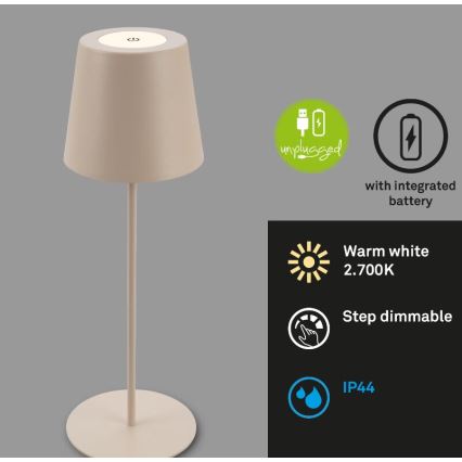 Briloner 7508011 - Dimmbar, wiederaufladbar LED-Outdoor-Tischlampe 2-in-1 LED/2,5W/5V IP44 1200 mAh beige