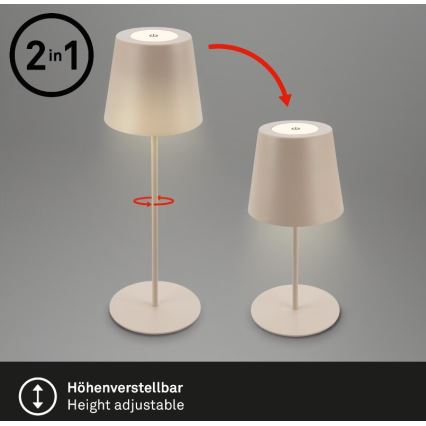 Briloner 7508011 - Dimmbar, wiederaufladbar LED-Outdoor-Tischlampe 2-in-1 LED/2,5W/5V IP44 1200 mAh beige