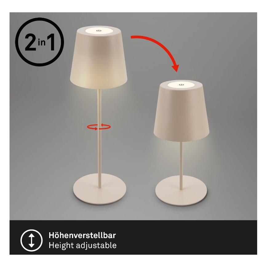 Briloner 7508011 - Dimmbar, wiederaufladbar LED-Outdoor-Tischlampe 2-in-1 LED/2,5W/5V IP44 1200 mAh beige