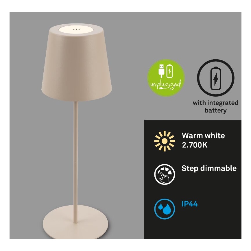 Briloner 7508011 - Lampe de table d'extérieur rechargeable LED dimmable 2 en 1 LED/2,5W/5V IP44 1200 mAh beige