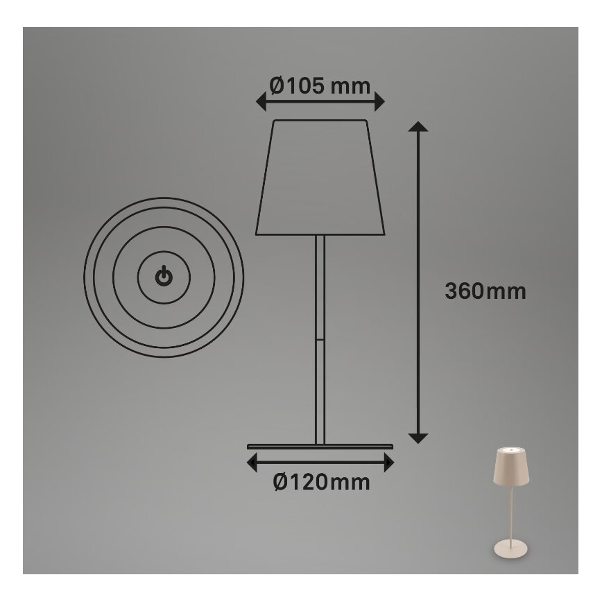 Briloner 7508011 - Lampe de table d'extérieur rechargeable LED dimmable 2 en 1 LED/2,5W/5V IP44 1200 mAh beige