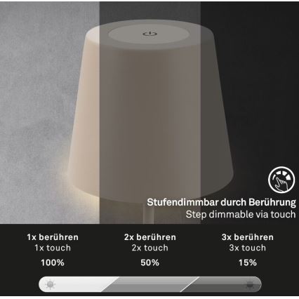Briloner 7508011 - LED Dimmerabile ricaricabile per esterni lampada da tavolo 2in1 LED/2,5W/5V IP44 beige