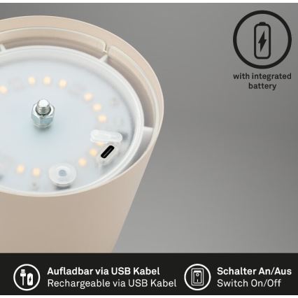 Briloner 7508011 - LED Dimmerabile ricaricabile per esterni lampada da tavolo 2in1 LED/2,5W/5V IP44 beige