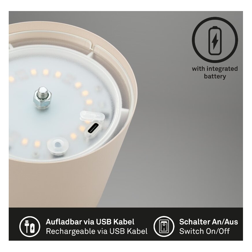 Briloner 7508011 - LED Dimmerabile ricaricabile per esterni lampada da tavolo 2in1 LED/2,5W/5V IP44 beige