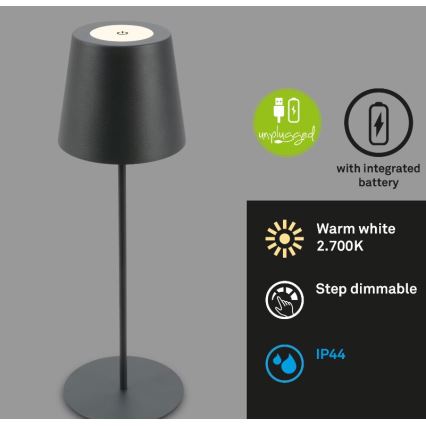 Briloner 7508015 - Lampe de table d'extérieur à intensité variable rechargeable 2en1 LED/2,5W/5V IP44 anthracite