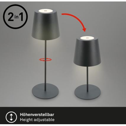 Briloner 7508015 - Lampe de table d'extérieur à intensité variable rechargeable 2en1 LED/2,5W/5V IP44 anthracite