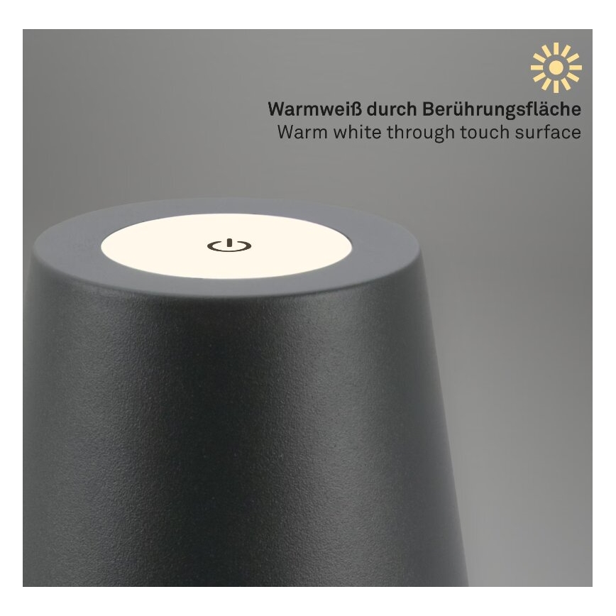 Briloner 7508015 - Lampe de table d'extérieur à intensité variable rechargeable 2en1 LED/2,5W/5V IP44 anthracite