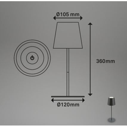 Briloner 7508015 - Lampe de table d'extérieur à intensité variable rechargeable 2en1 LED/2,5W/5V IP44 anthracite