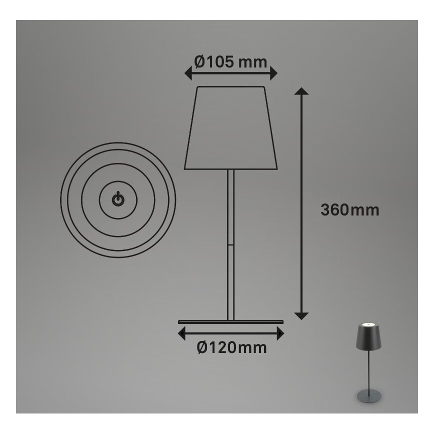 Briloner 7508015 - Lampe de table d'extérieur à intensité variable rechargeable 2en1 LED/2,5W/5V IP44 anthracite