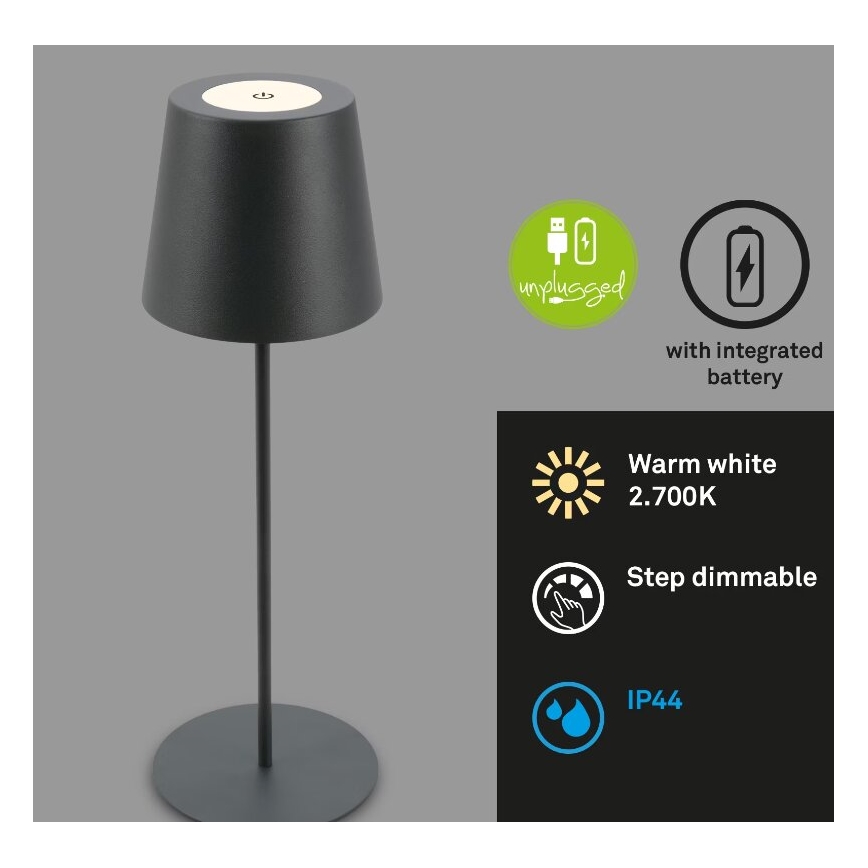 Briloner 7508015 - LED Dimmerabile ricaricabile per esterni lampada da tavolo 2in1 LED/2,5W/5V IP44 antracite