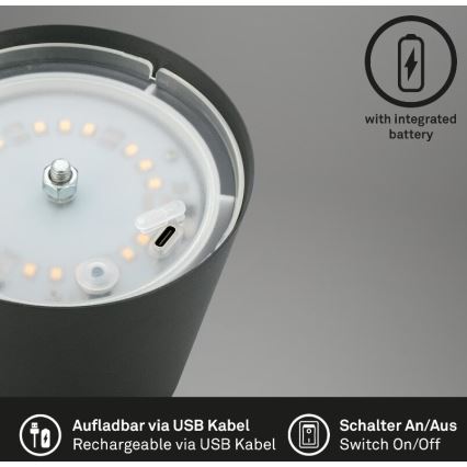Briloner 7508015 - LED Dimmerabile ricaricabile per esterni lampada da tavolo 2in1 LED/2,5W/5V IP44 antracite