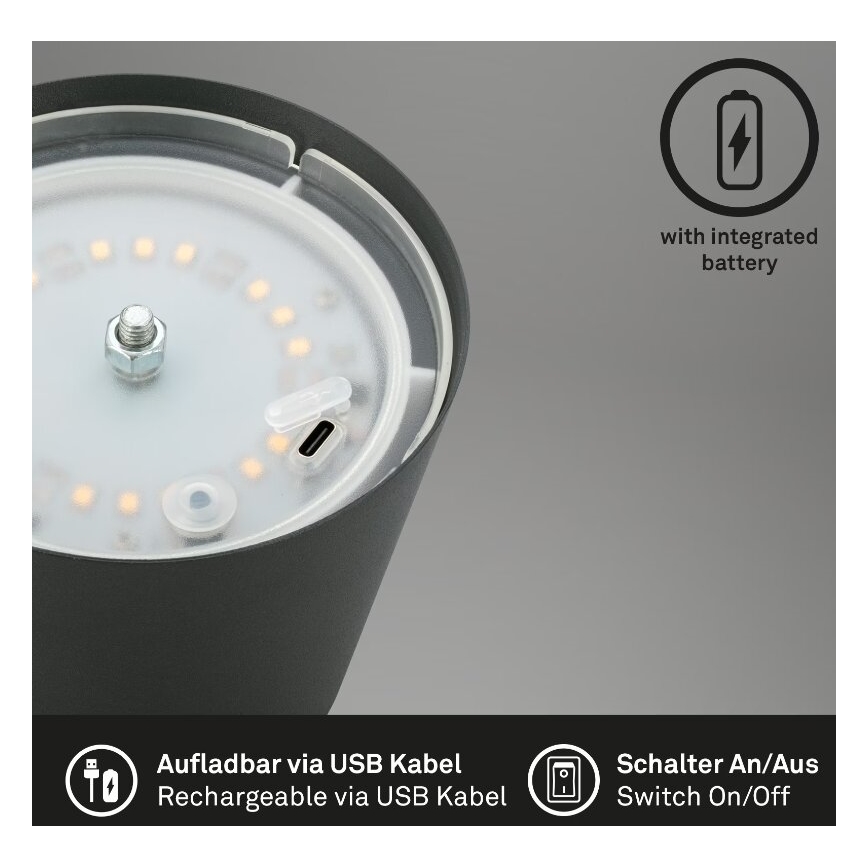 Briloner 7508015 - LED Dimmerabile ricaricabile per esterni lampada da tavolo 2in1 LED/2,5W/5V IP44 antracite