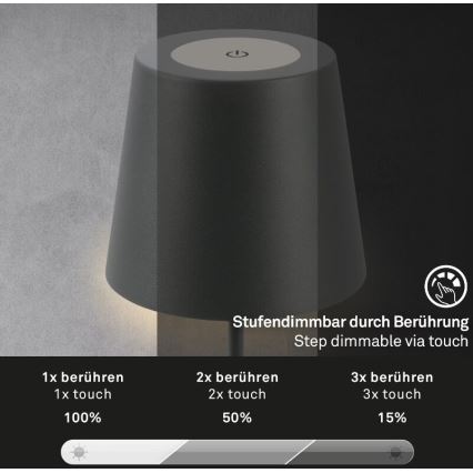 Briloner 7508015 - LED Dimmerabile ricaricabile per esterni lampada da tavolo 2in1 LED/2,5W/5V IP44 antracite