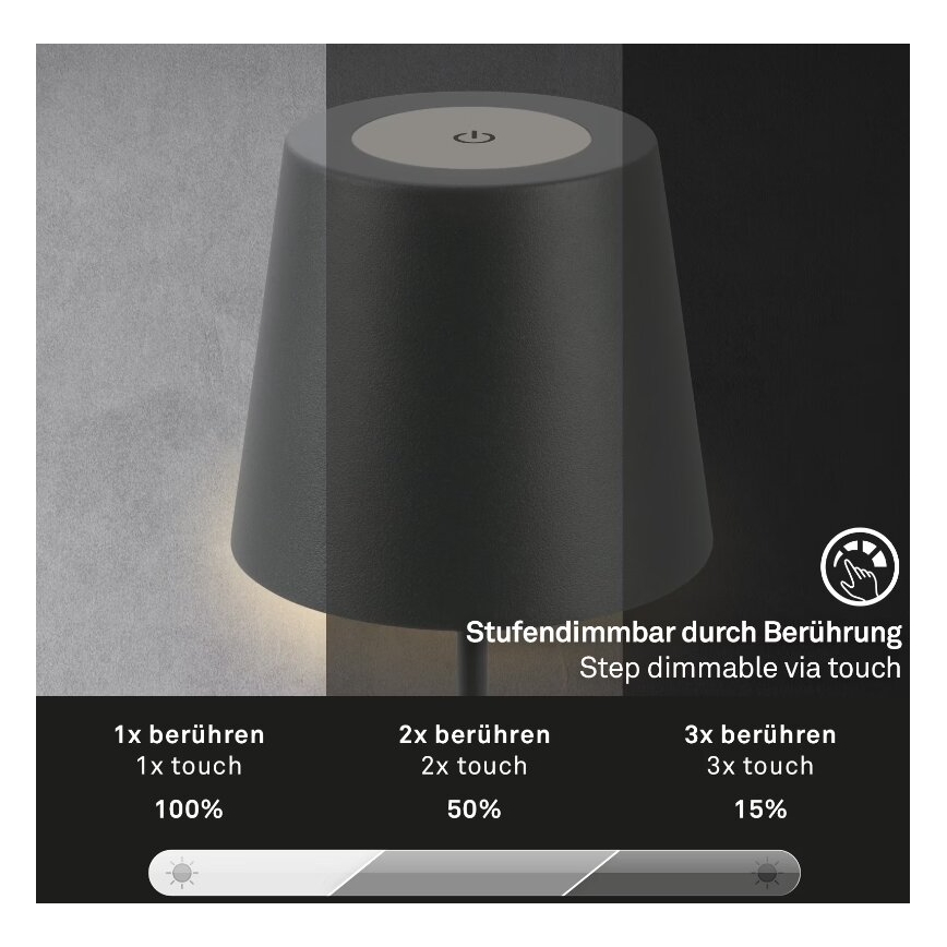 Briloner 7508015 - LED Dimmerabile ricaricabile per esterni lampada da tavolo 2in1 LED/2,5W/5V IP44 antracite