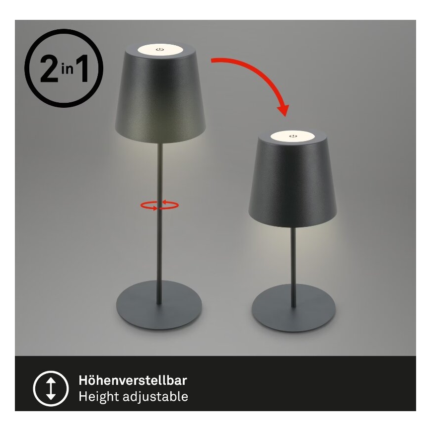 Briloner 7508015 - LED Dimmerabile ricaricabile per esterni lampada da tavolo 2in1 LED/2,5W/5V IP44 antracite