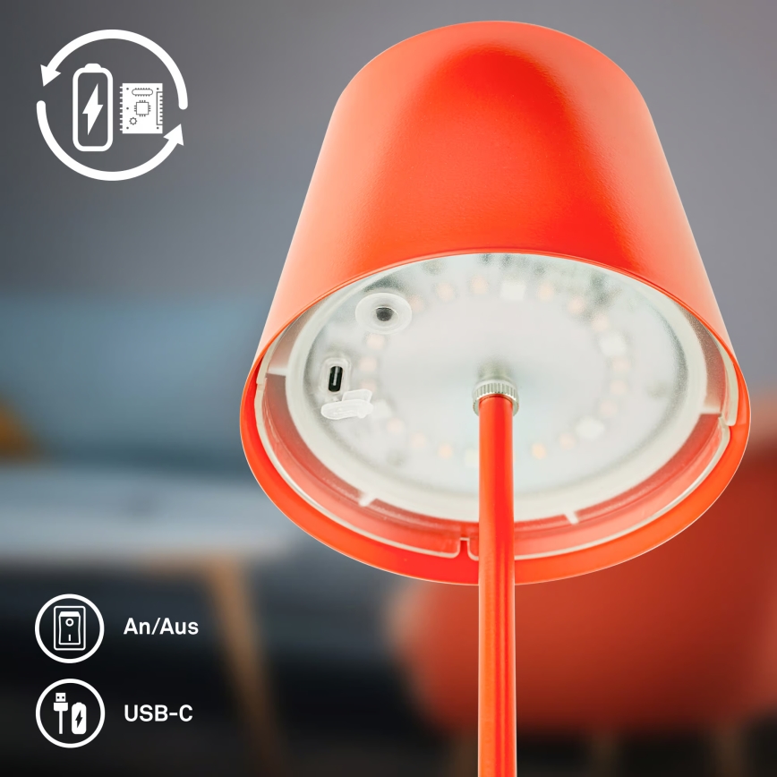 Briloner 7510012 - Lampada da tavolo ricaricabile per esterni LED RGBW dimmerabile CALIDA LED/2,5W/5V IP44 1200 mAh arancione