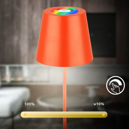 Briloner 7510012 - Lampada da tavolo ricaricabile per esterni LED RGBW dimmerabile CALIDA LED/2,5W/5V IP44 1200 mAh arancione