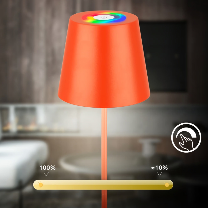 Briloner 7510012 - Lampada da tavolo ricaricabile per esterni LED RGBW dimmerabile CALIDA LED/2,5W/5V IP44 1200 mAh arancione