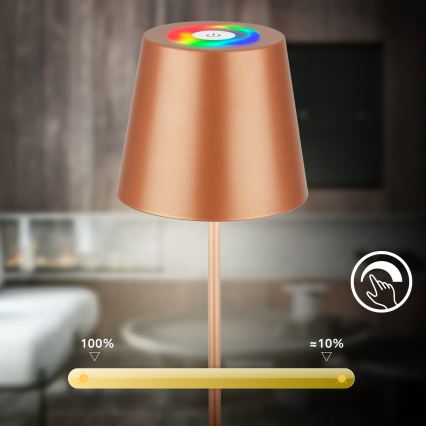 Briloner 7510013 - Lampe de table d'extérieur rechargeable et dimmable LED RGBW CALIDA LED/2,5W/5V IP44 1200 mAh bronze