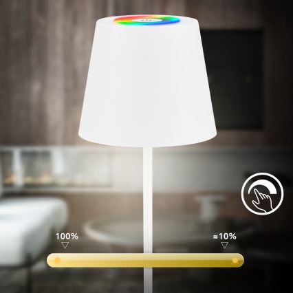 Briloner 7510016 - Lampada da tavolo ricaricabile da esterno dimmerabile LED RGBW CALIDA LED/2,5W/5V IP44 1200 mAh bianca