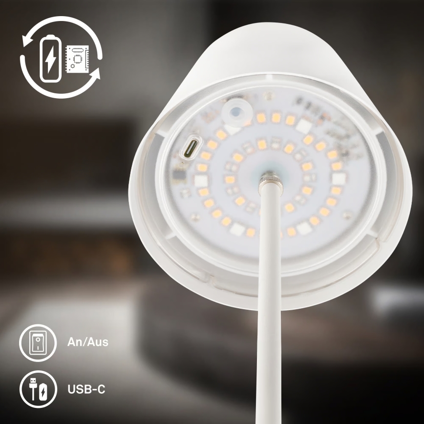 Briloner 7510016 - Lampe de table extérieure rechargeable LED RGBW dimmable CALIDA LED/2,5W/5V IP44 1200 mAh blanche