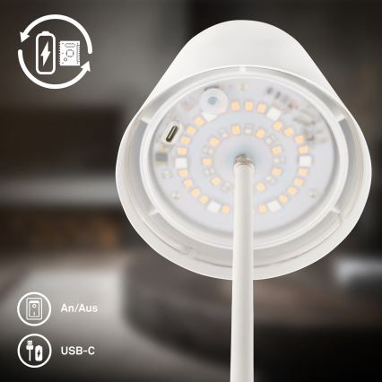 Briloner 7510016 - LED RGBW dimmbare wiederaufladbare Außen-Tischlampe CALIDA LED/2,5W/5V IP44 1200 mAh weiß