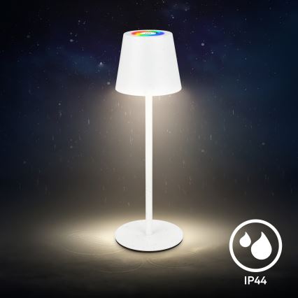Briloner 7517016 - Lampe de table d'extérieur rechargeable CILANO LED RGBW dimmable, 3W/5V, IP44, 2000 mAh, blanche