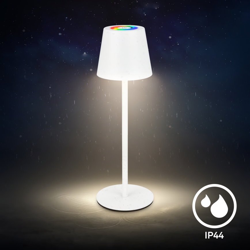 Briloner 7517016 - Lampe de table d'extérieur rechargeable CILANO LED RGBW dimmable, 3W/5V, IP44, 2000 mAh, blanche