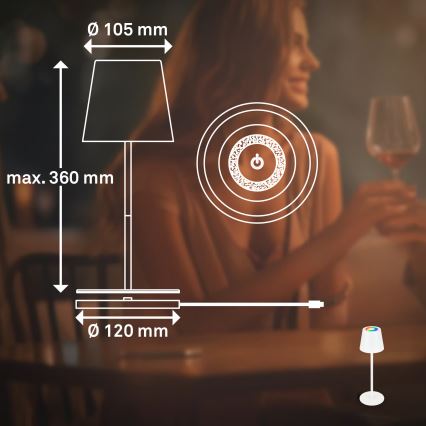 Briloner 7517016 - CILANO LED RGBW dimmbare, wiederaufladbare Outdoor-Tischleuchte, LED/3W/5V, IP44, 2000 mAh, weiß