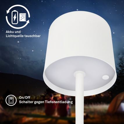 Briloner 7521016 - Dimm- und wiederaufladbare LED-Tischleuchte für den Außenbereich SIGO LED/2,5W/5V IP44 2600 mAh weiß