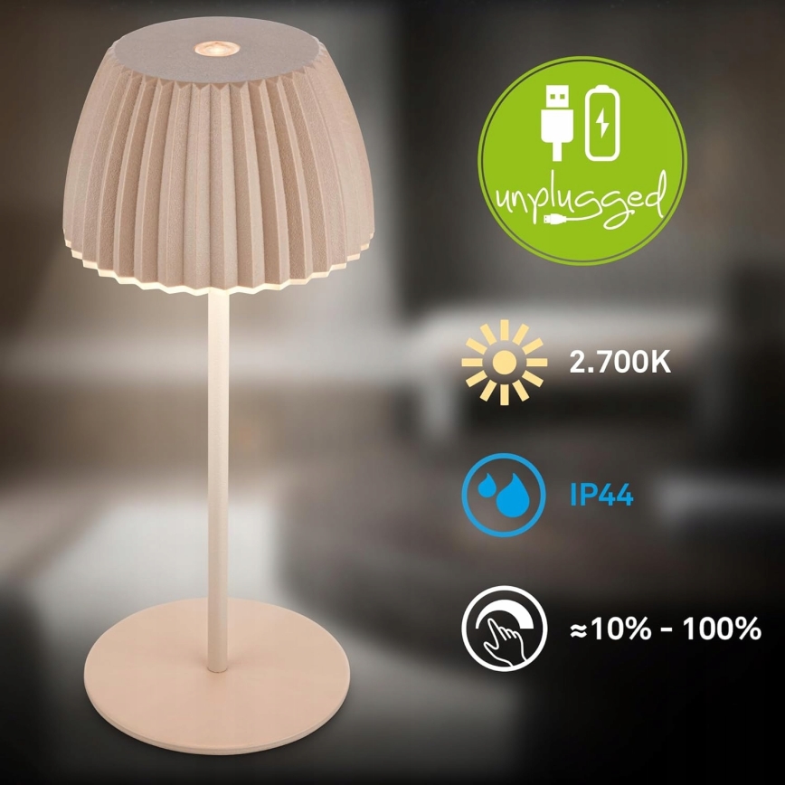 Briloner 7552-011 - LED dimmerabile, ricaricabile, con controllo a sfioramento, lampada da tavolo per esterni MINI LED/1,5W/5V IP44 1800 mAh beige