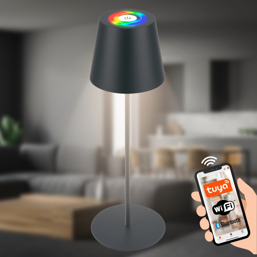 Briloner 7559015 - Lampada da tavolo ricaricabile per esterni dimmerabile LED RGB COLORIS LED/3,5W/5V IP44 2000 mAh antracite Wi-Fi Tuya