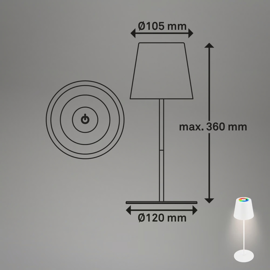 Briloner 7559016 - Dimmbare, wiederaufladbare RGB-LED-Outdoor-Tischleuchte COLORIS LED/3,5W/5V IP44 2000 mAh Wi-Fi Tuya
