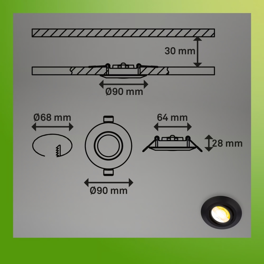 Briloner 7586035 - Set da 3 faretti LED da incasso per bagno KLIRA 1xLED/4,9W/230V 2500/3000/4000K IP23 nero