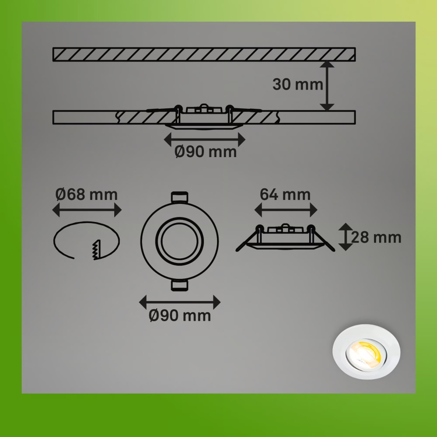 Briloner 7586036 - 3er-Set LED-Badezimmer-Einbauleuchte KLIRA 1xLED/4,9W/230V 2500/3000/4000K IP23 weiß