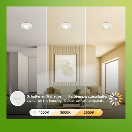 Briloner 7586036 - 3er-Set LED-Badezimmer-Einbauleuchte KLIRA LED/4,9W/230V 2500/3000/4000K IP23 weiß