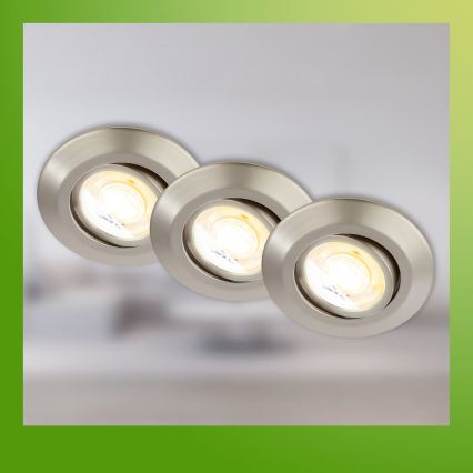 Briloner 7587032 - Lot de 3 spots encastrés LED dimmables pour salle de bains KLIRA 1xLED/4,9W/230V 2500/3000/4000K IP23 chrome mat