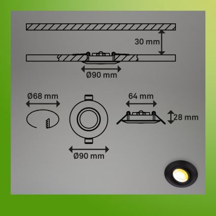 Briloner 7587035 - 3er-Set dimmbare Badezimmer-Einbauleuchten KLIRA 1xLED/4,9W/230V 2500/3000/4000K IP23 schwarz