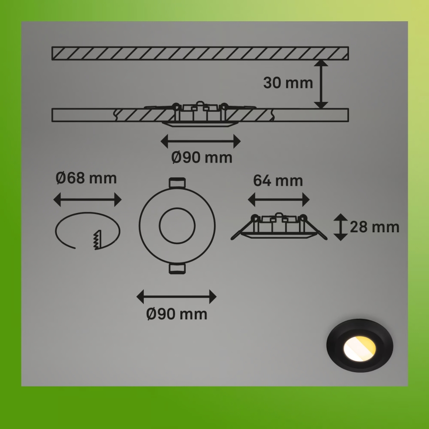 Briloner 7589035 - Set di 3 faretti LED dimmerabili per bagno da incasso KLIRA LED/4,9W/230V 2500/3000/4000K IP44 nero