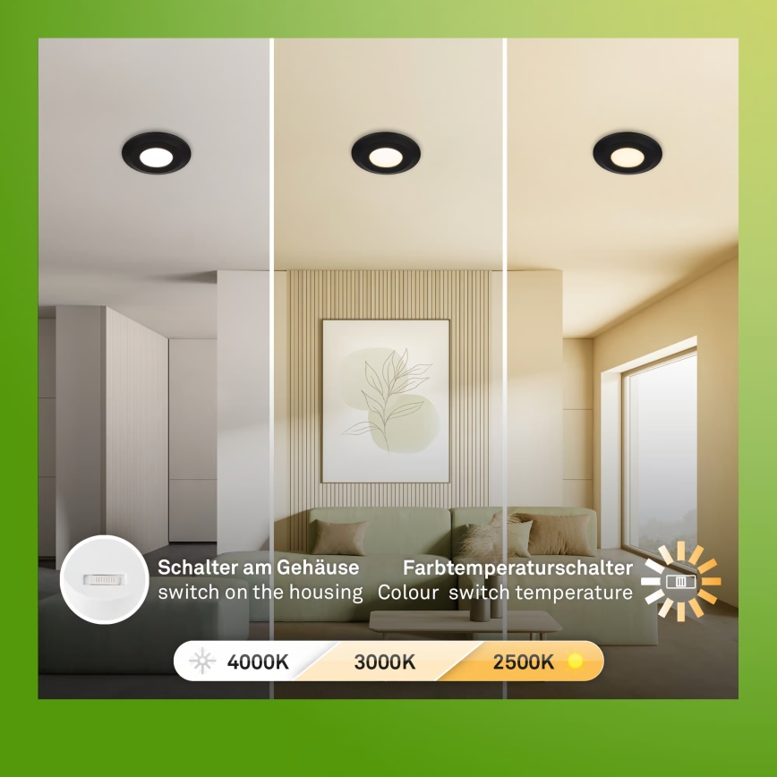 Briloner 7589035 - 3er-Set dimmbare LED-Einbauleuchte KLIRA 1xLED/4,9W/230V 2500/3000/4000K IP44 schwarz