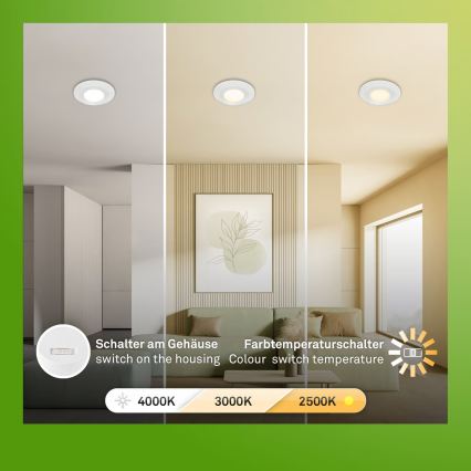 Briloner 7589036 - Lot de 3 spots encastrés LED dimmables pour salle de bains KLIRA LED/4,9W/230V 2500/3000/4000K IP44 blanc