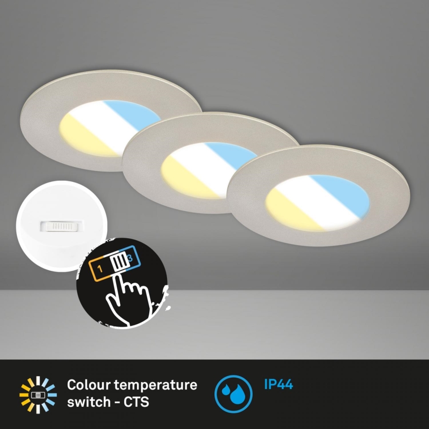 Briloner 7598032 - LOT 3x Spot encastrable de salle de bain LED/4,9W/230V IP44 2700/4000/6500K chrome mat
