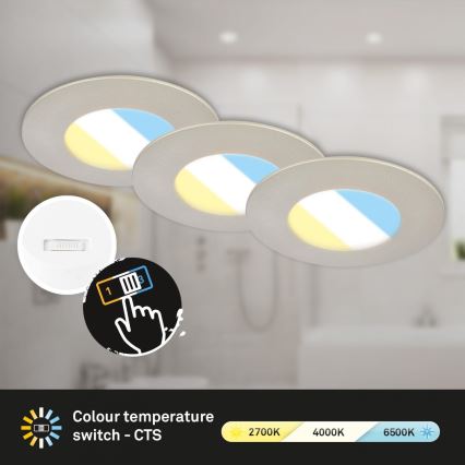 Briloner 7598032 - LOT 3x Spot encastrable de salle de bain LED/4,9W/230V IP44 2700/4000/6500K chrome mat