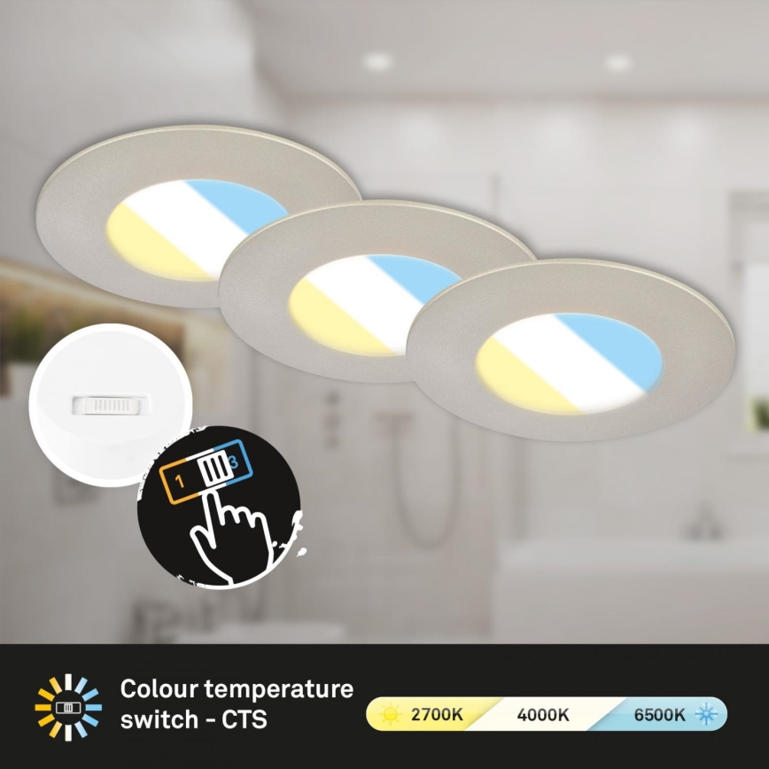 Briloner 7598032 - LOT 3x Spot encastrable de salle de bain LED/4,9W/230V IP44 2700/4000/6500K chrome mat