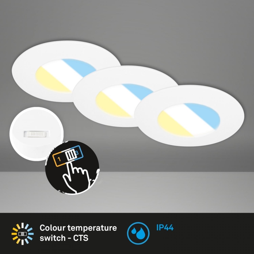 Briloner 7598036 - SET 3x Lampada LED da incasso per bagni LED/4,9W/230V IP44 2700/4000/6500K bianco