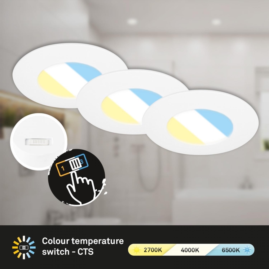Briloner 7598036 - SET 3x Lampada LED da incasso per bagni LED/4,9W/230V IP44 2700/4000/6500K bianco